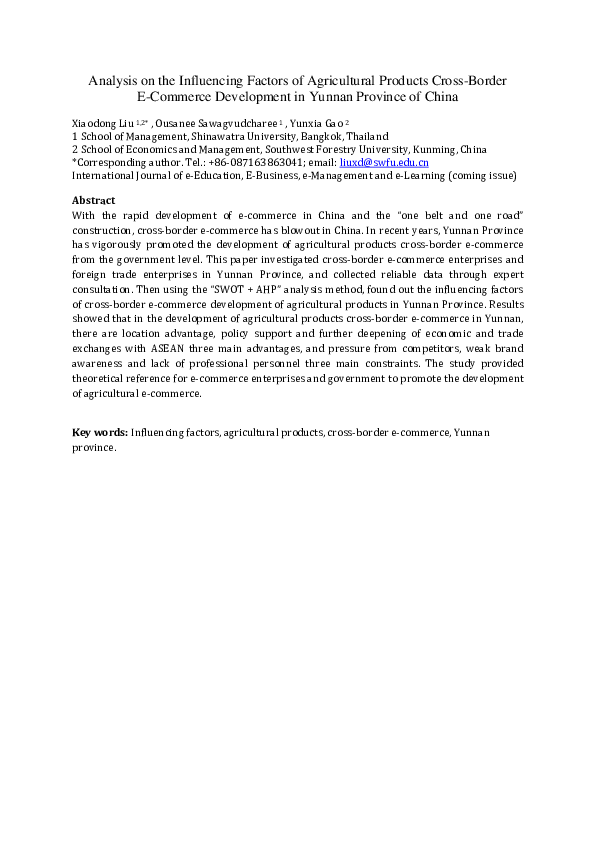 (PDF) Analysis on the Influencing Factors of Agricultural Products ...