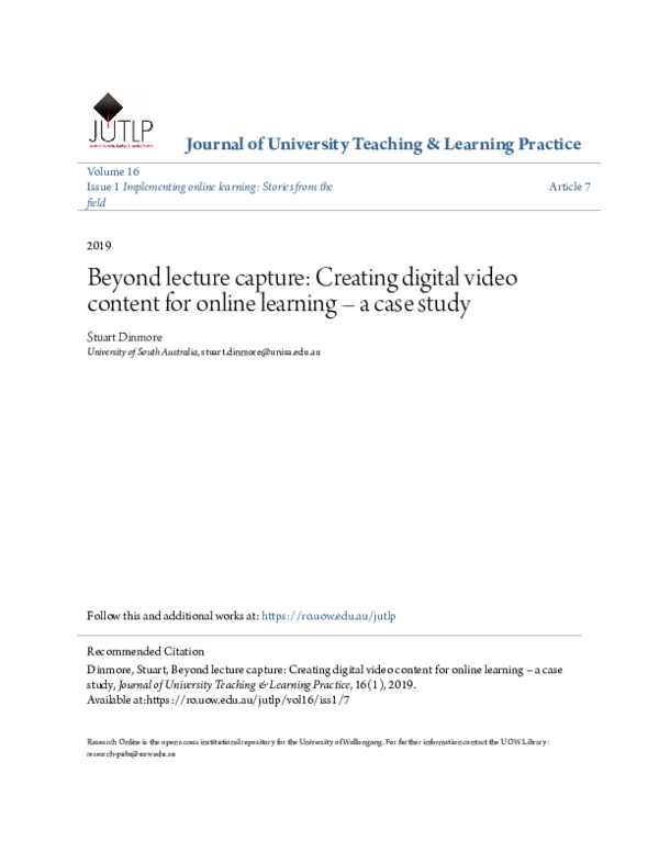 (PDF) Beyond lecture capture: Creating digital video content for online ...