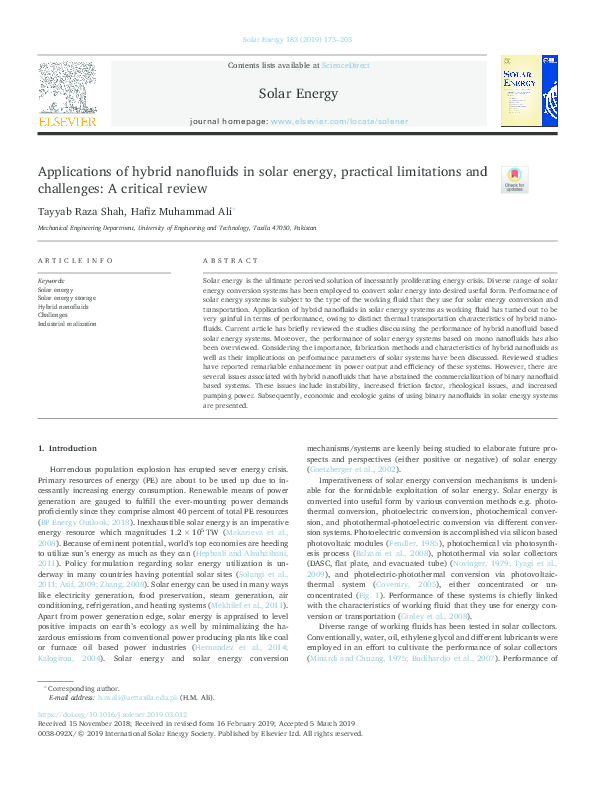 (PDF) Applications of hybrid nanofluids in solar energy, practical ...