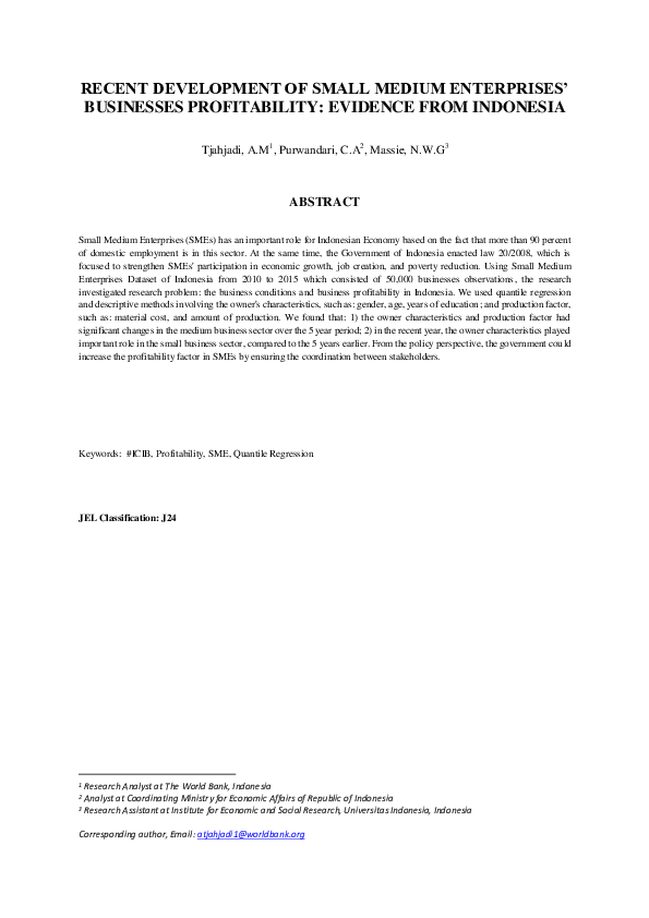 (PDF) RECENT DEVELOPMENT OF SMALL MEDIUM ENTERPRISES' BUSINESSES ...