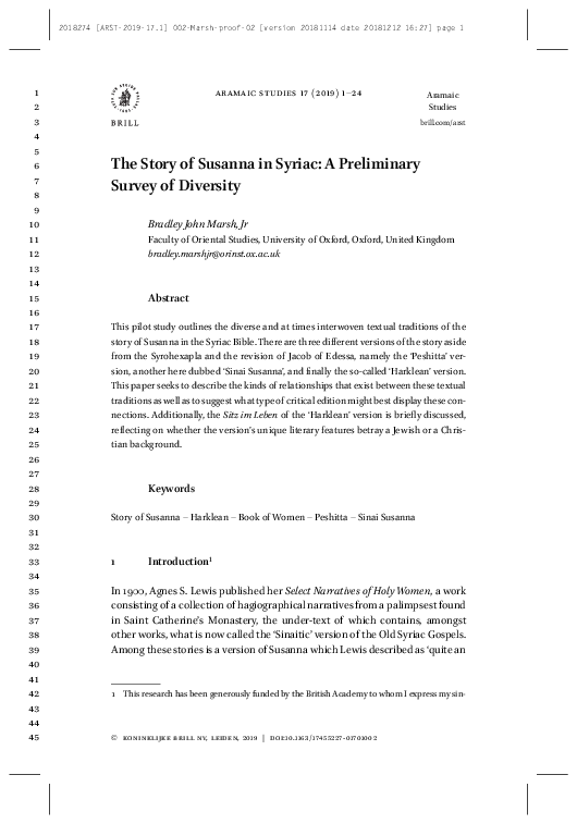 Pdf The Story Of Susanna In Syriac A Preliminary Survey Of Diversity Proofs Bradley J Marsh Jr Academia Edu