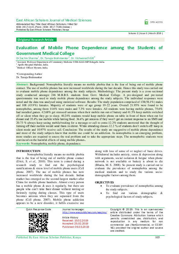 (PDF) Evaluation of Mobile Phone Dependence among the Students of ...