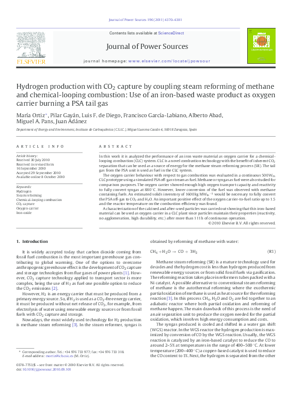 (PDF) Hydrogen production with CO2 capture by coupling steam reforming ...