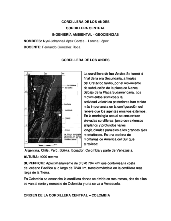 (DOC) CORDILLERA CENTRAL DE COLOMBIA nyni johanna lopez cortes