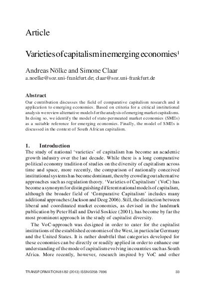 (PDF) Varieties of capitalism in emerging economies (2013)