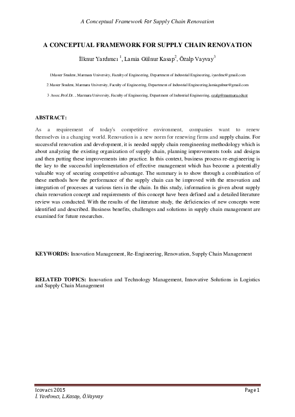 (PDF) A CONCEPTUAL FRAMEWORK FOR SUPPLY CHAIN RENOVATION