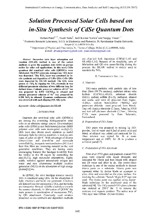 (PDF) Solution Processed Solar Cells based on in-Situ Synthesis of CdSe ...