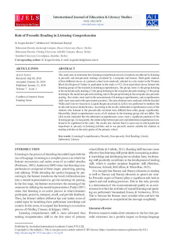 (PDF) Role of Prosodic Reading in Listening Comprehension