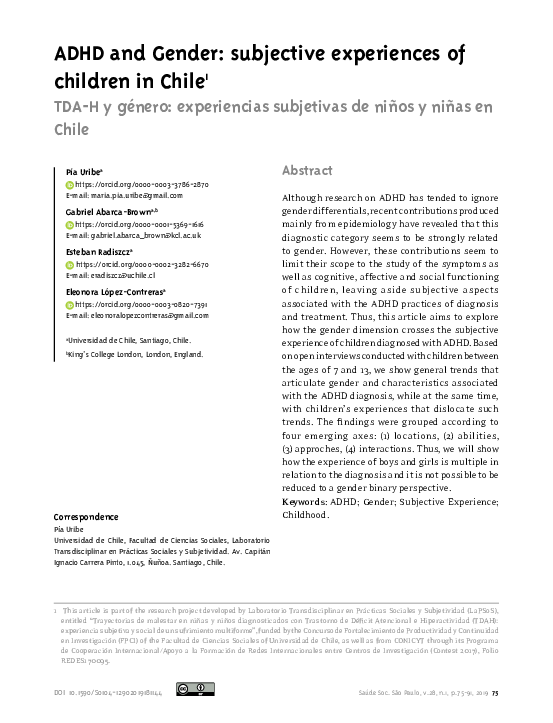 (PDF) ADHD and gender: Subjective experiences of children in Chile