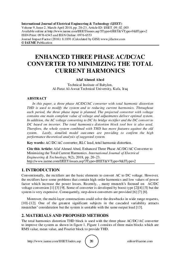 (PDF) ENHANCED THREE PHASE AC/DC/AC CONVERTER TO MINIMIZING THE TOTAL ...