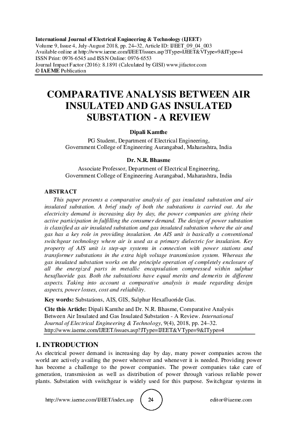 (PDF) COMPARATIVE ANALYSIS BETWEEN AIR INSULATED AND GAS INSULATED
