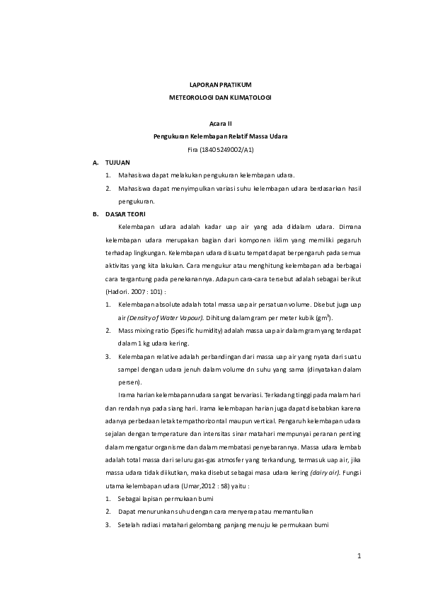 Doc Pengukuran Kelembapan Relatif Massa Udara Fira Mylan8899 Academia Edu