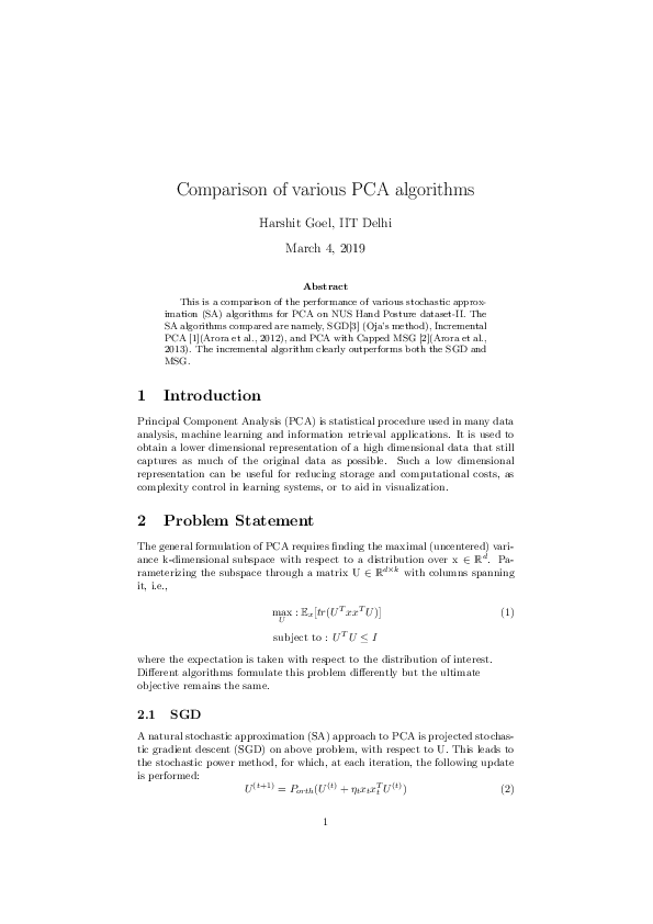 (PDF) Comparison of various PCA algorithms