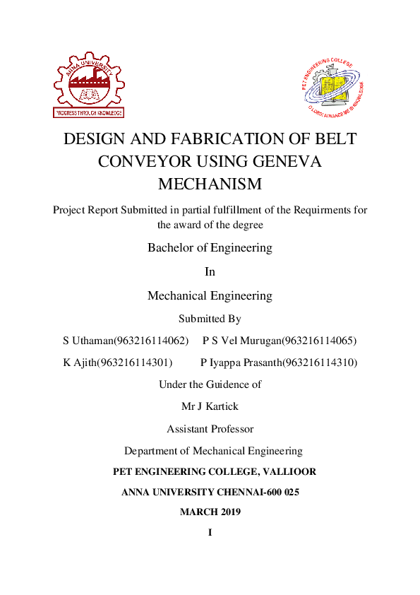 (PDF) DESIGN AND FABRICATION OF BELT CONVEYOR USING GENEVA MECHANISM