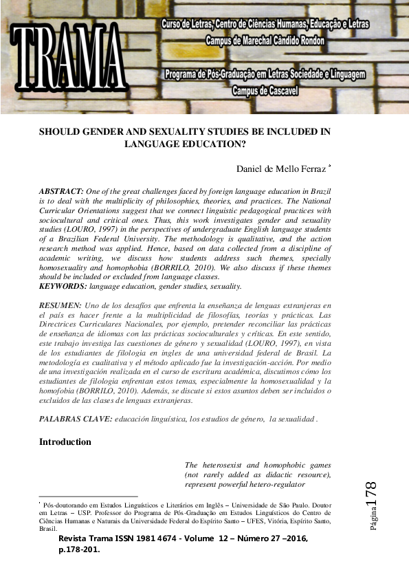 (PDF) SHOULD GENDER AND SEXUALITY STUDIES BE INCLUDED IN LANGUAGE EDUCATION
