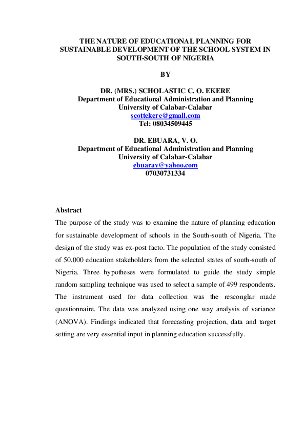 (DOC) EDUCATIONAL PLANNING IN NIGERIA chioma chibuzor Academia.edu