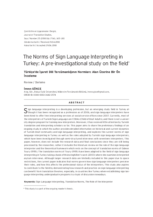 (PDF) The Norms of Sign Language Interpreting in Turkey: A pre ...