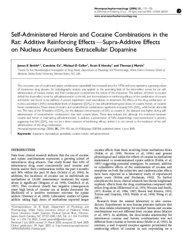(PDF) Cocaine and heroin (‘speedball’) selfadministration the