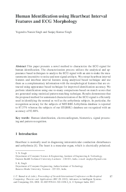 (PDF) Human Identification Using Heartbeat Interval Features and ECG ...