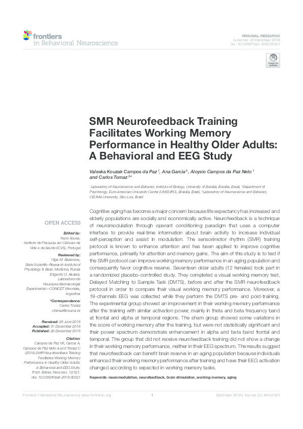 (PDF) SMR Neurofeedback Training Facilitates Working Memory Performance ...