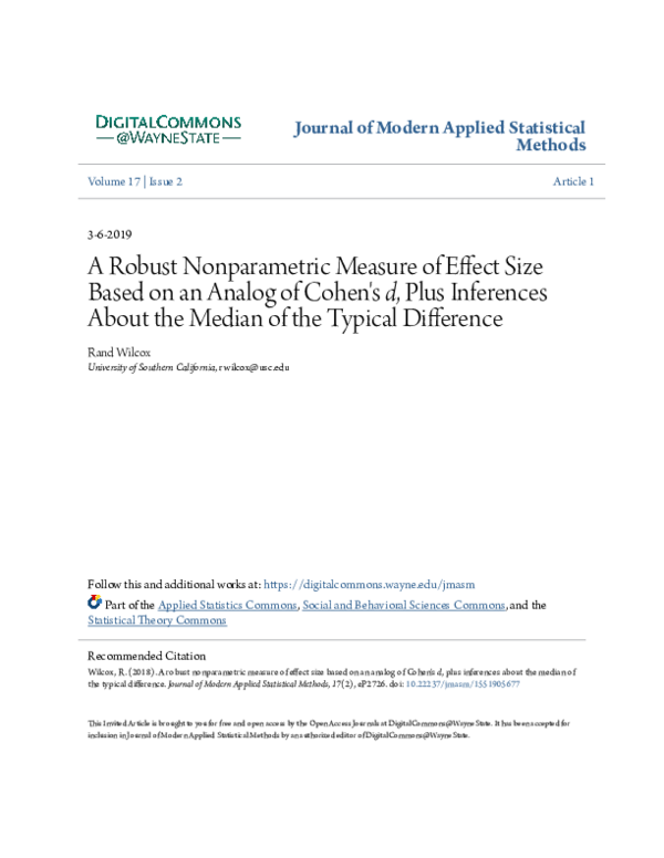 (PDF) A Robust Nonparametric Measure of Effect Size Based on an Analog ...