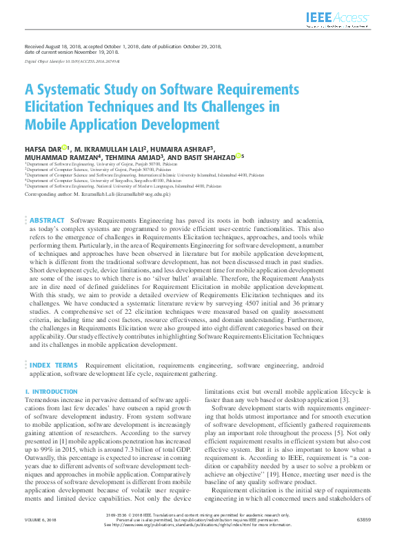 pdf a systematic study on software requirements elicitation requirements elicitation techniques