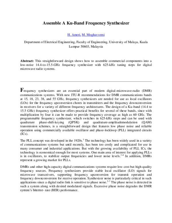 (PDF) Assemble A Ku-Band Frequency Synthesizer