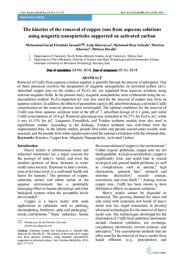 (PDF) The kinetics of the removal of copper ions from aqueous solutions ...