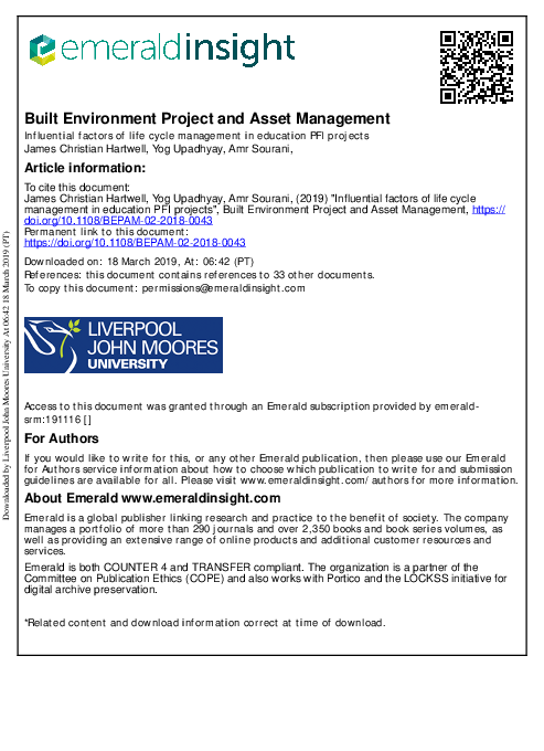 (PDF) Built Environment Project and Asset Management Influential ...