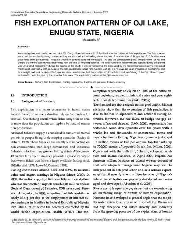 (PDF) FISH EXPLOITATION PATTERN OF OJI LAKE, ENUGU STATE, NIGERIA