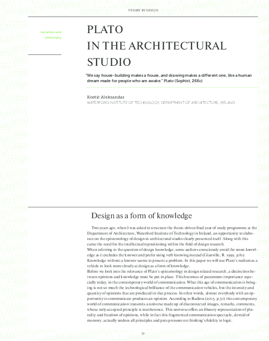 (PDF) Plato in The Architectural Studio