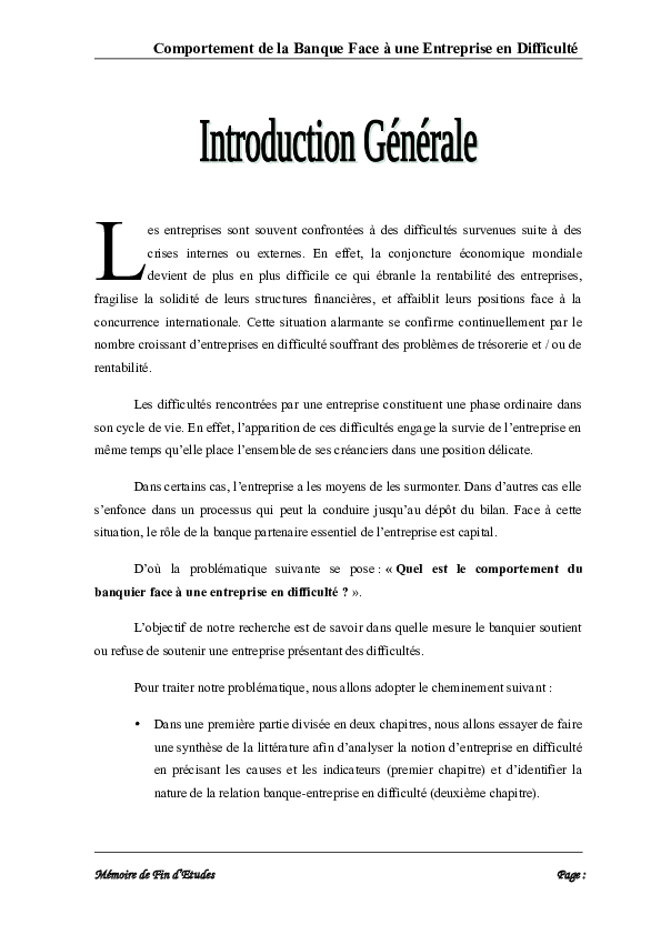 Pdf Comportement De La Banque Face A Une Entreprise En Difficulte Hmamou Widad Academia Edu