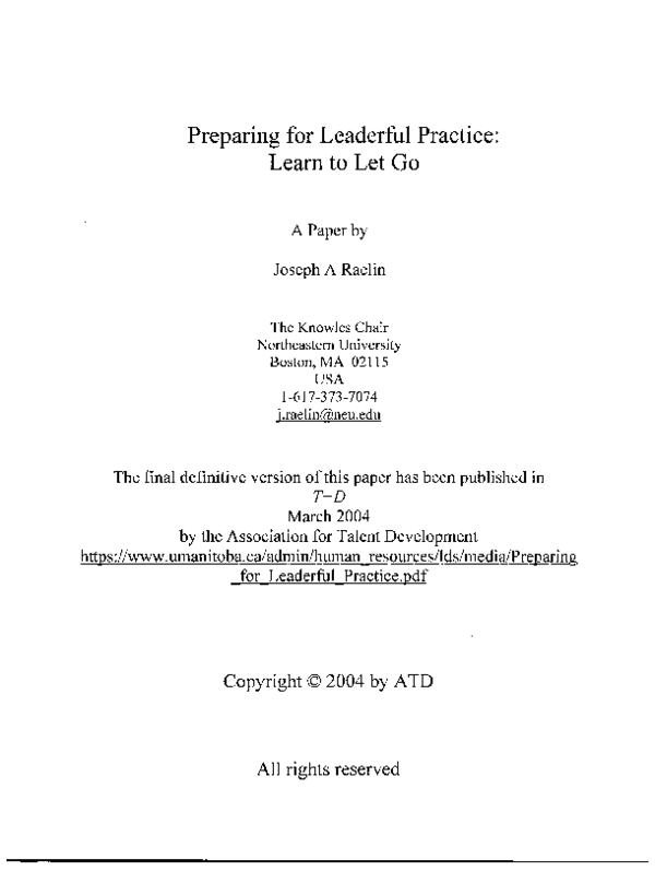 (PDF) Preparing for Leaderful Practice: Learn to Let Go