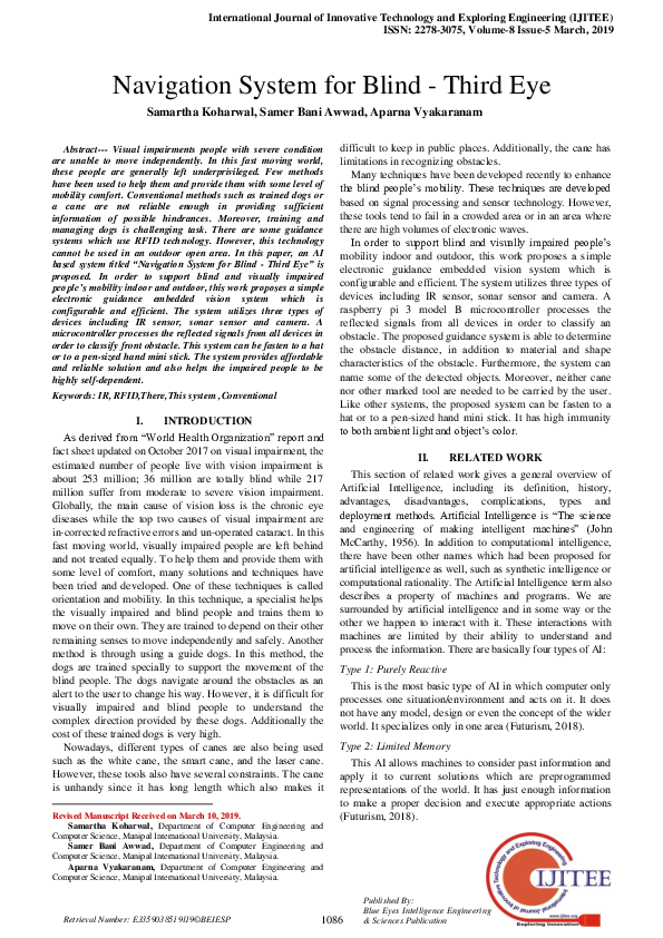 (PDF) Navigation System for Blind Third Eye