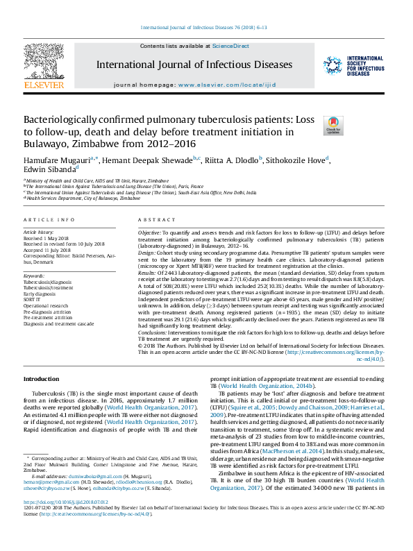 (PDF) Bacteriologically confirmed pulmonary tuberculosis patients: Loss ...
