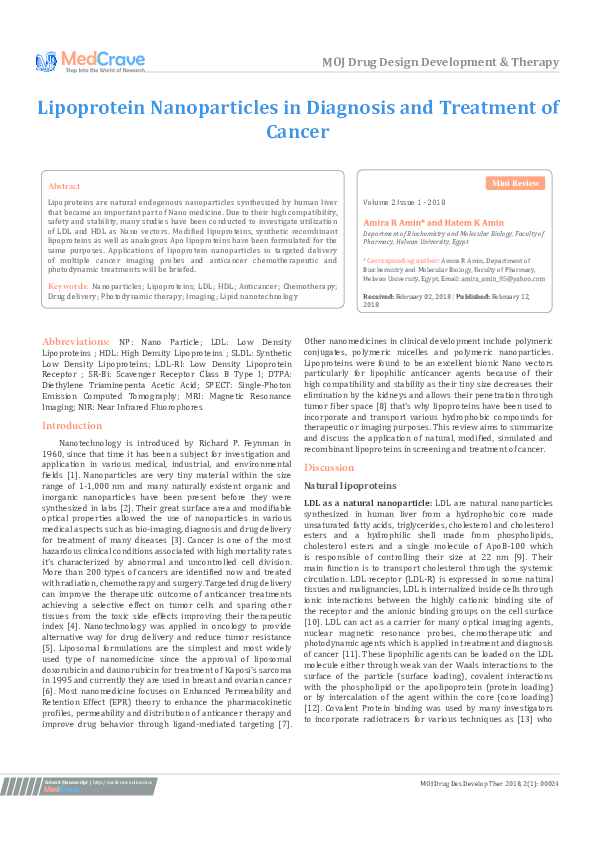 (PDF) Lipoprotein Nanoparticles in Diagnosis and Treatment of Cancer