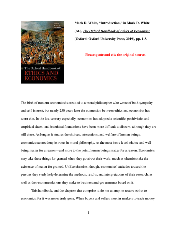 (PDF) Introduction (The Oxford Handbook of Ethics and Economics) Mark