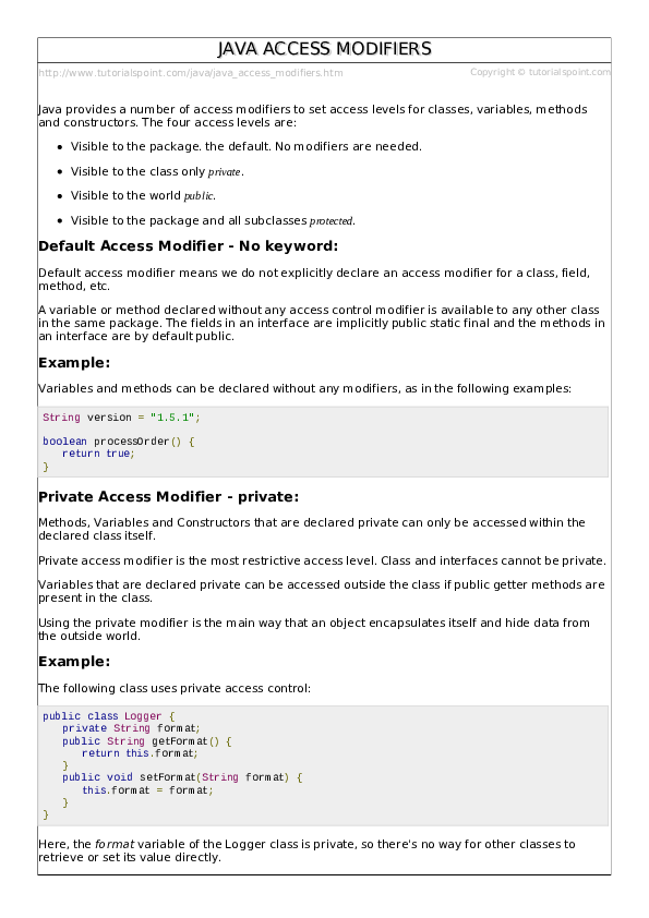 Pdf Java Access Modifiers Mohsin Amin Academia Edu
