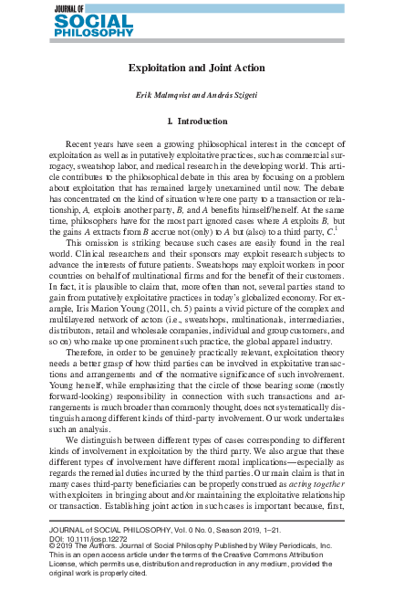 (PDF) Exploitation and Joint Action