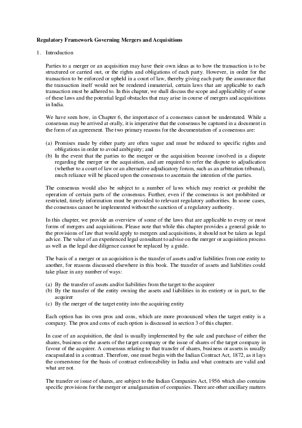(PDF) Regulatory Framework Governing Mergers and Acquisitions Arjya B