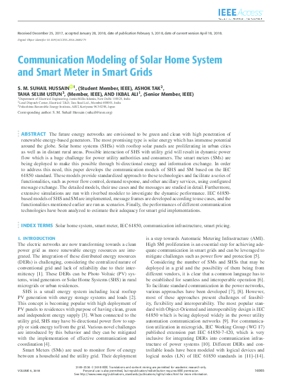 (PDF) Communication Modeling of Solar Home System and Smart Meter in ...