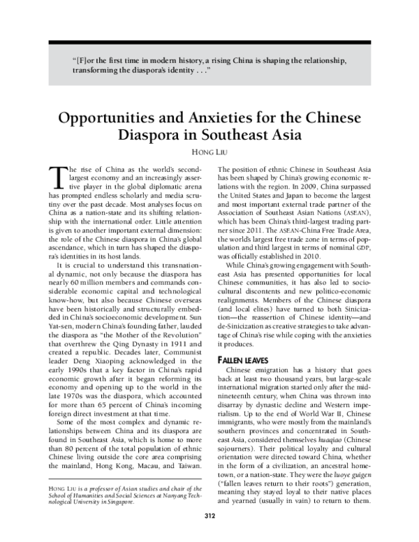 (PDF) Opportunities and Anxieties for the Chinese Diaspora in Southeast ...