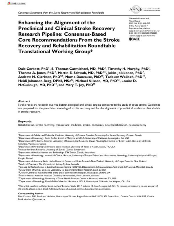 (PDF) Consensus Statements from the Stroke Recovery and Rehabilitation ...