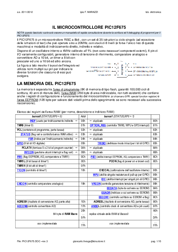 (PDF) IL MICROCONTROLLORE PIC12F675 / PIC12F675 MICROCONTROLLER