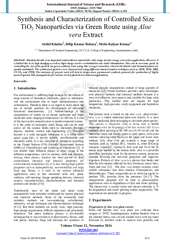 (PDF) Synthesis and Characterization of Controlled Size TiO 2 ...