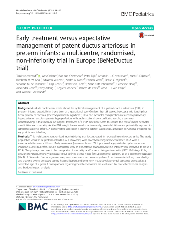 Pdf Early Treatment Versus Expectative Management Of Patent Ductus