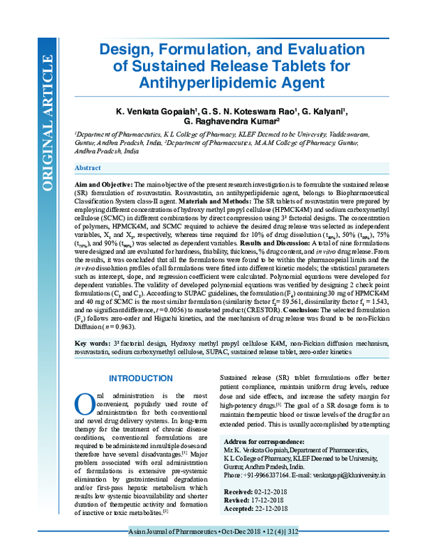 (PDF) Design, Formulation, and Evaluation of Sustained Release Tablets ...