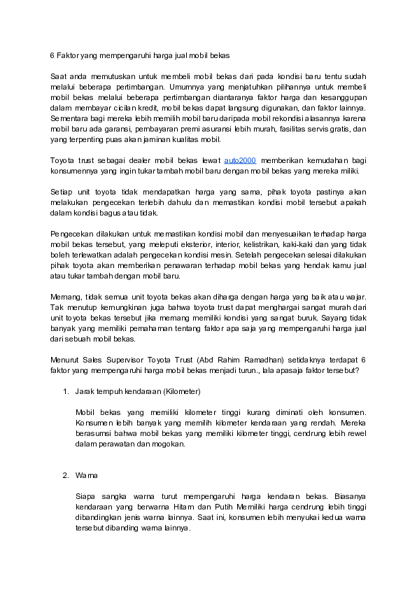 Pdf 6 Faktor Yang Mempengaruhi Harga Jual Mobil Bekas Pdf Pengetahuan Umum Academia Edu