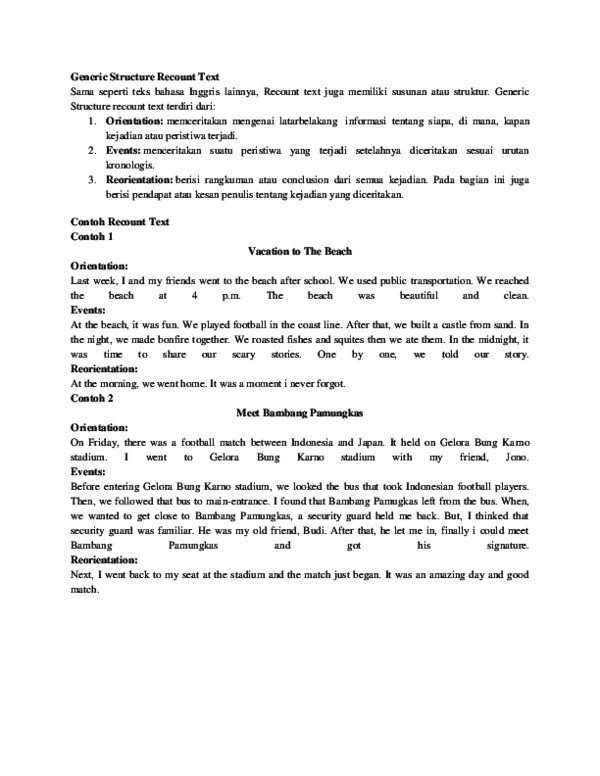 (DOC) Generic Structure Recount Text