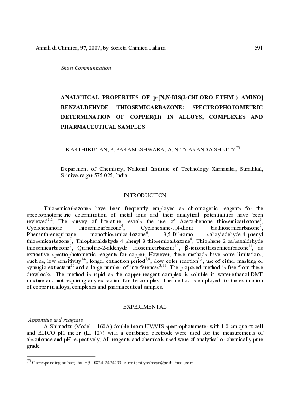 (PDF) Analytical properties of p[N,Nbis(2chloro ethyl) amino